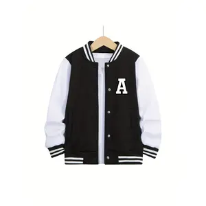 Boys' 2pcs Set: Letter A Print Varsity Jacket & Joggers - Cozy Fleece, Striped Baseball Collar Outfit Fall/Winter, Perfect Outdoor
