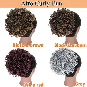 Afro Drawstring Ponytail Short Curly Hair Buns Hair Piece Synthetic Clip In Updo Ponytail Extension Wig