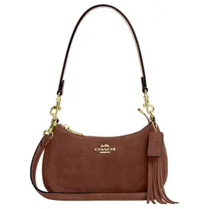 COACH Teri 19 Leather Crossbody Bag with Tassel Decor and Gold Hardware for Women in Retro Brown