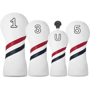 Golf Club Head Covers for Driver Fairway Woods and hybrids - Leather Head Covers disigned to fit All Drivers and Woods - Embroidery Number Vintage Leather Style - Soft and Delicate Interior.