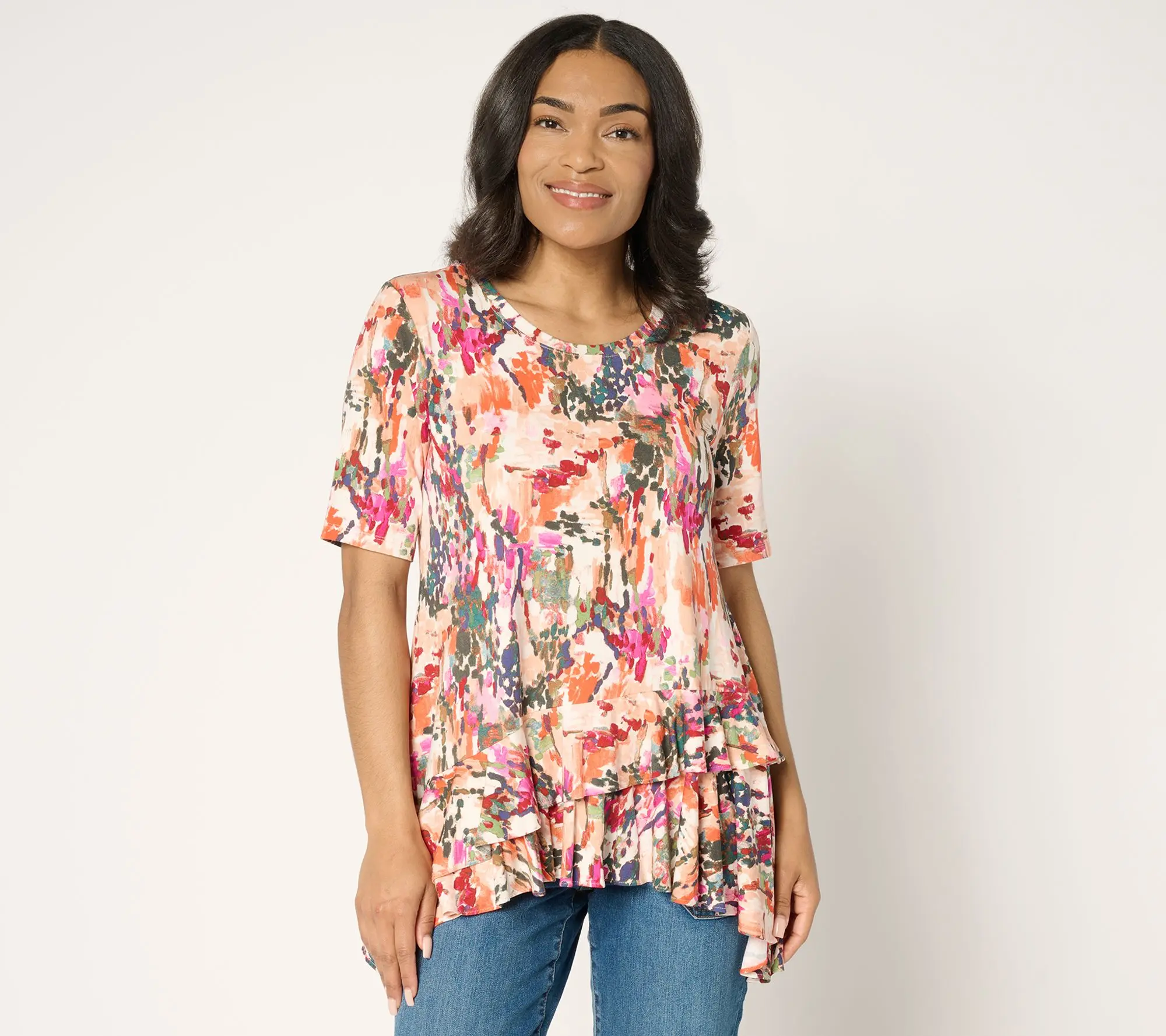 LOGO by Lori Goldstein Rayon 230 Knit Ruffle Hem Top