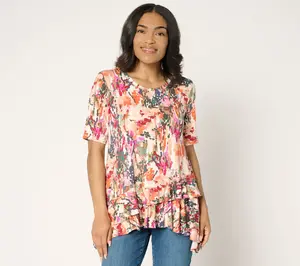 LOGO by Lori Goldstein Rayon 230 Knit Ruffle Hem Top