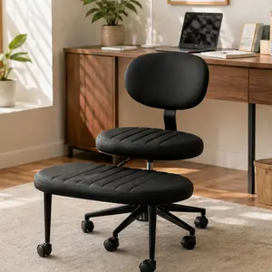 ARCH Ergonomic Kneeling Office Chair Cross Legged Desk Chair for Adults with Back Support Swivel ADHD Fidget Meditation Chair Rolling Base Faux Fur Black Grey Pink White Multiple Color Options, Black/Grey/Pink/White Color Options, Color: Black