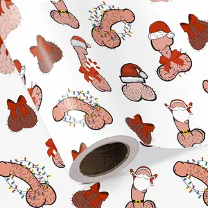 Adult Christmas Wrapping Paper Roll - Mini Roll - 17 Inch x 16.5  -  Adult Santa Hat Male Testicles and Penises Funny Christmas Wrapping Paper for Winter Holiday,