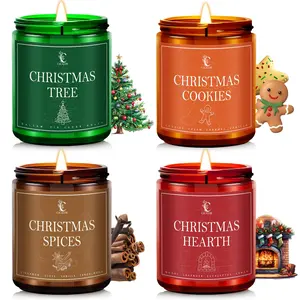 Christmas Candle Set, Christmas Scented Candles for Home, 4 Pack Winter Candles Soy Wax Candles, Christmas Gifts for Women Men, Christmas Fragrance of Christmas Tree/Spices/Cookies/Hearth candle