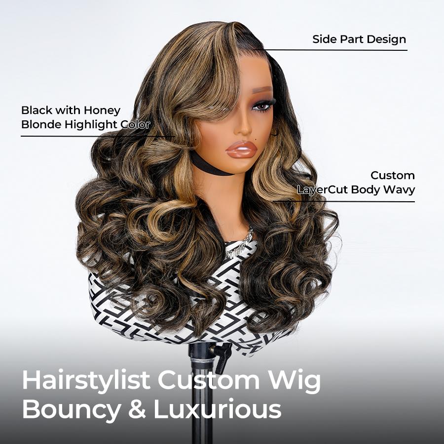 [200%Density]AliPearl Wigs Side Part Honey Blonde Balayage Highlight Wigs 13x4 Lace Front Wig Pre Styled Glueless Customized Wavy Human Hair