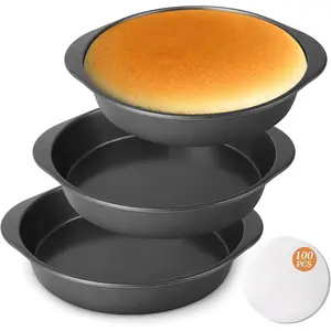 9 Inch Cake Pan Set - 100 count  Paper With 3 count Carbon Steel Round Cake Pans, Nonstick Baking Pans Set With Handle, Dishwasher Safe