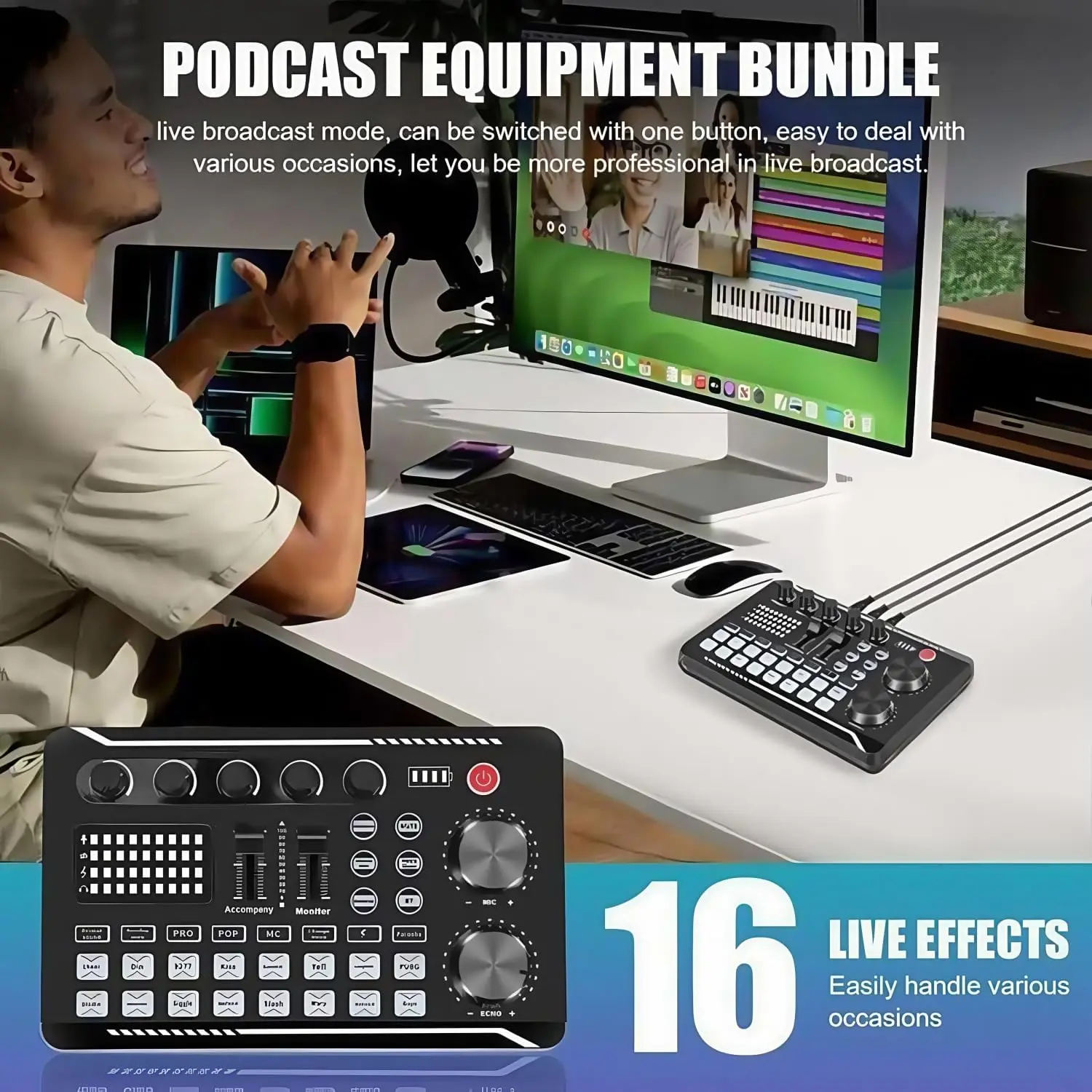 F998 Podcast Live Equipment Bundle, Professional Live Sound Card
