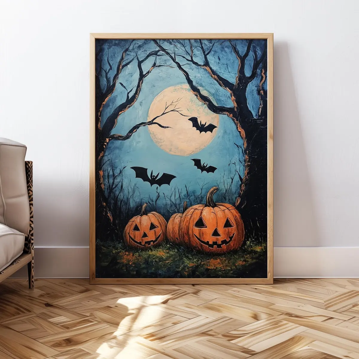 Vintage Halloween Pumpkin Poster | Spooky Wall Art Halloween Print with Bats | Trendy Dark Academia Halloween Wall Decor | Room Decor | Printable Poster | Unframed | 5 Sizes (8x12–27x40 inch)