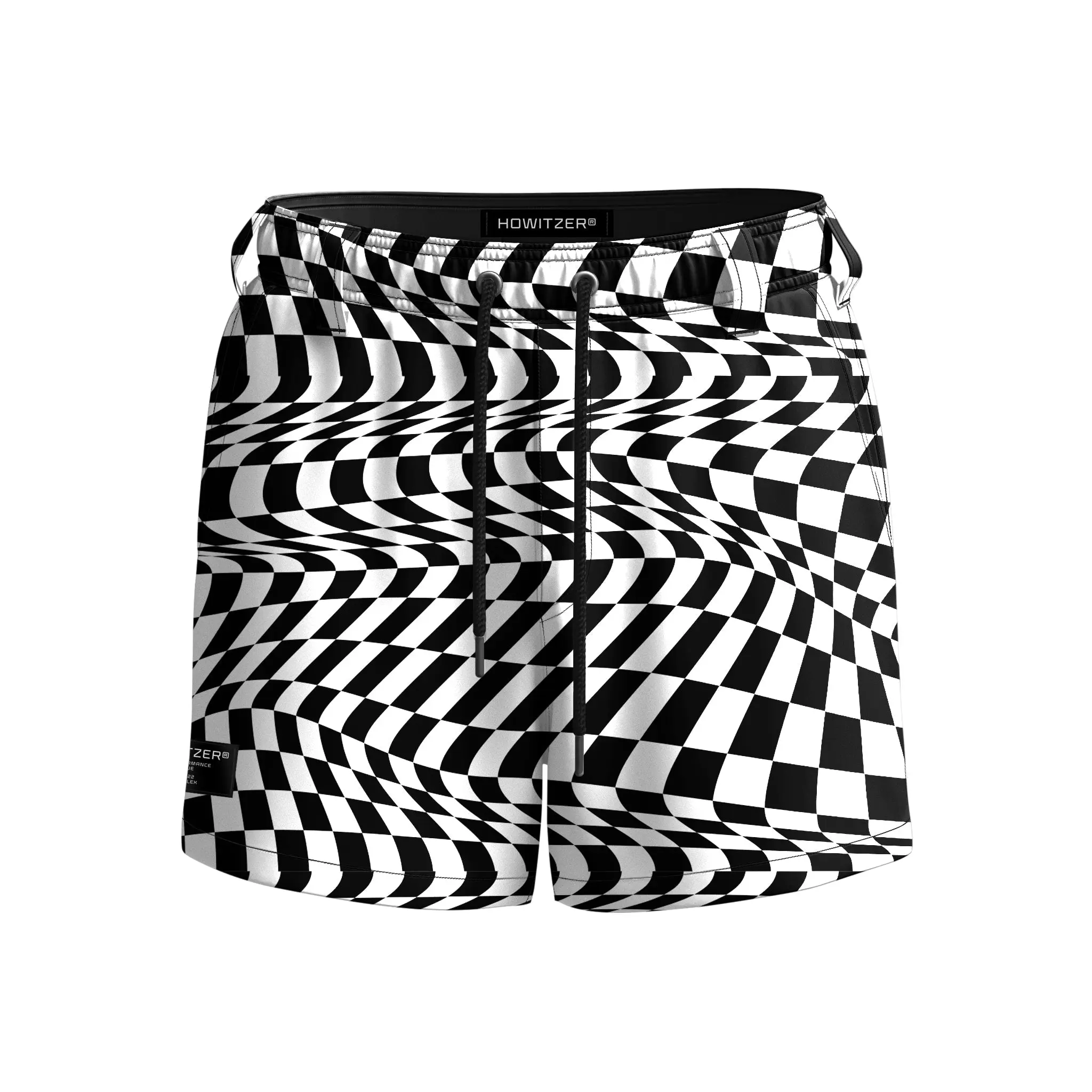 HOWITZER Menswear Checkerboard Pattern Hybrid Boardshorts, Lightweight Polyester Spandex with 3 Pockets & 6.5" Inseam, Checkerboard Pattern Men's Shorts