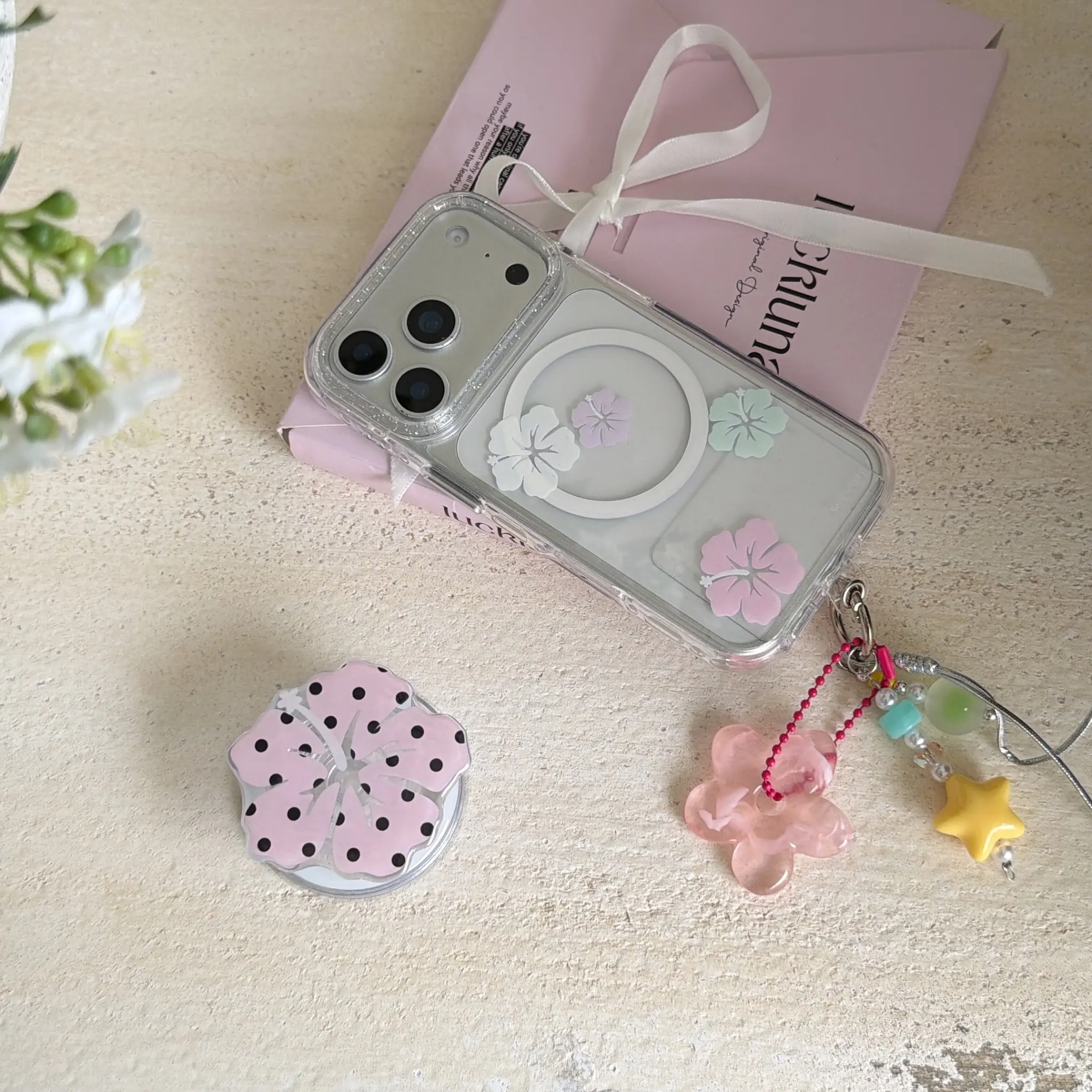 Women's Glitter Camera Lens & Screen Protector Set for iPhone 13-17 Pro Max, Compact TPU Shockproof Full Protection Casing, Transparent Colorful Pink Flower Print Light Luxury Smartphone Accessory, Accessories