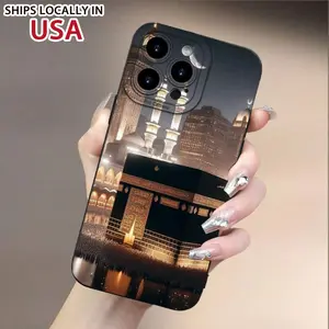 Mecca Holy City pattern, unique design, new mobile phone case, full body protection, shockproof and drop-proof TPU soft rubber protective cover,  suitable for iPhone16 15 14 13 12 11XS XR X7/8Mini Plus Pro Max series, Muslim