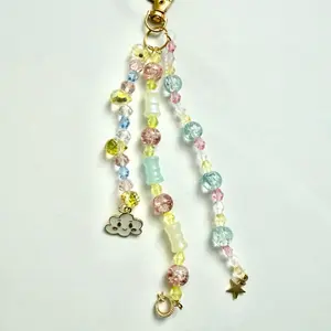 Pastel Beaded Charm Keychain with Cloud & Star Bag Charm - Colorful Beads and Gold Accents for Stylish Accessories