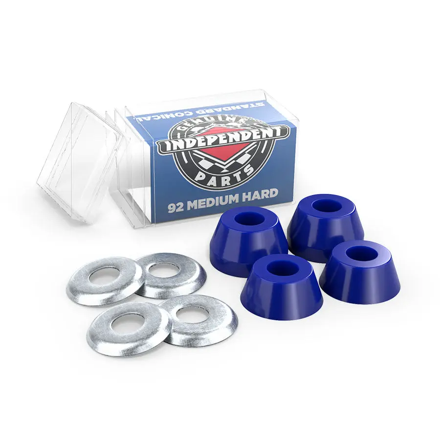 High Performance Conical Suspension Bushings Kit (92a) for Skateboards - 4 Sets of Medium Hard Polyurethane Cushions, Suspension Washers, Accessories for Independent, Thunder, Venture Trucks (Blue, Box Included)