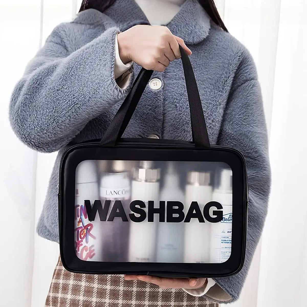 Large-Capacity Semi-Transparent Toiletry & Makeup Bag, Portable Travel Cosmetics Bag, Waterproof Travel Essentials Bag, Multifunctional Storage Bag