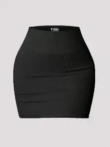 Women's Solid High Waist Ribbed Sports Skirt, Tennis Skirts, Casual Comfy Breathable Skinny Skirt for Daily Wear, Ladies Sportswear for All Seasons