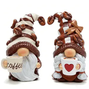 2PCS Coffee Gnome Decoration Cute Swedish Tomte Elf for Coffee Station Bar Farmhouse Tiered Tray Christmas Gift Kitchen Ornament with Coffee Mugs