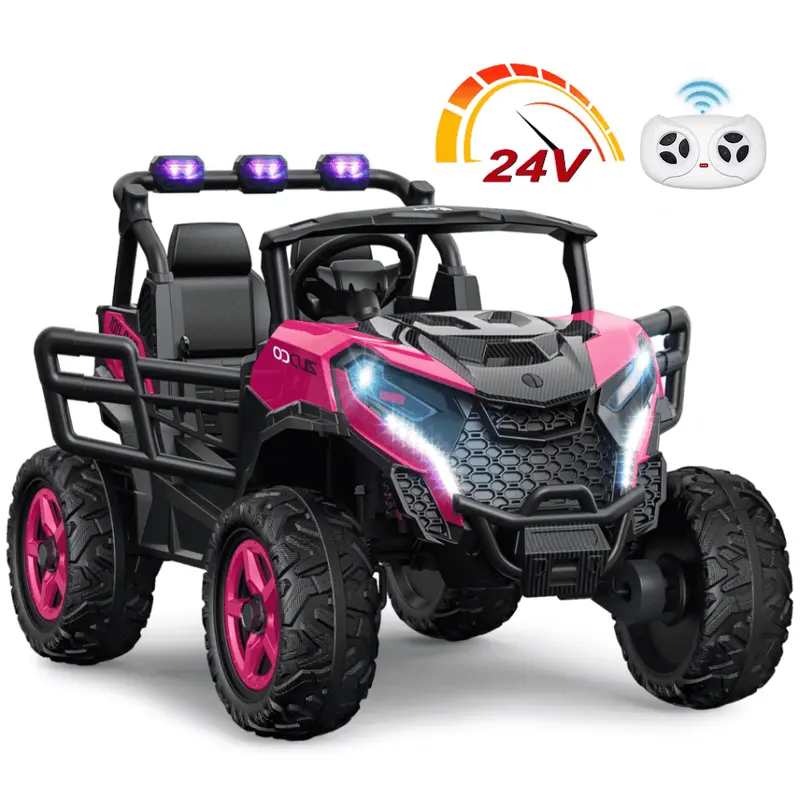#ChristmasGifts ANPABO 24V 2-Seater Kids Ride-On Truck 4WD/2WD Remote Control Rainbow LED Lights Bluetooth 4 X 200W Engines EVA Tires High Chassis Safety Toddler Music Player #Summervibes