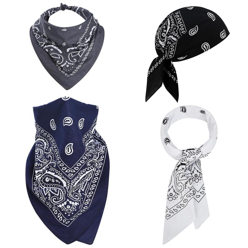 4 Pack 21" x 21" Large Bandanas for Men & Women, Multi-Purpose Bandana Headbands, Square Head Scarf ﻿