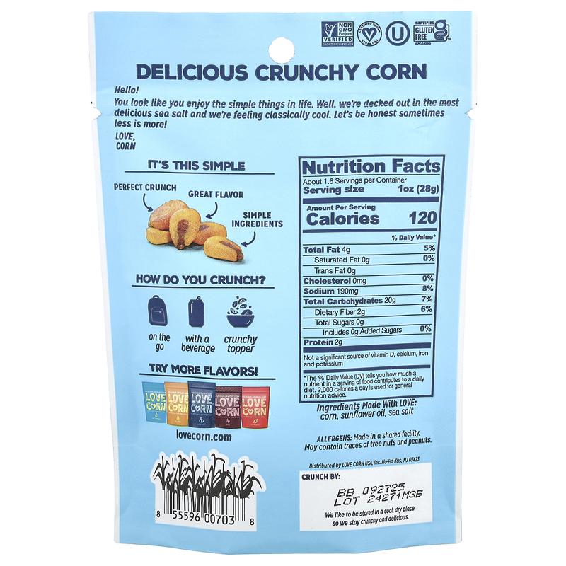 Love Corn Crunchy Corn, Sea Salt, 1.6 oz (45 g)
