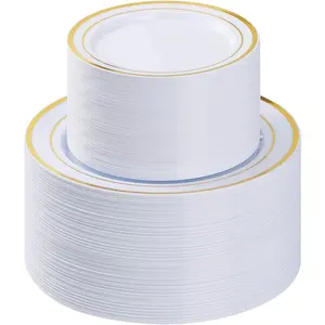 200pcs Gold Disposable Plates – 100 Dinner & 100 Dessert Plates for Winter Gatherings & Parties