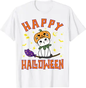 Happy Halloween Cat Pumpkin Cute Kitten Witch Kawaii Neko T-Shirt - 60B09GNMYQ19