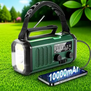 Emergency Weather Radio 10000mAh Hand Crank Solar Powered - AM/FM, Type-C Charge, Flashlight, Reading Light, Compass, SOS Alarm - Portable Outdoor Emergency Survival Gear