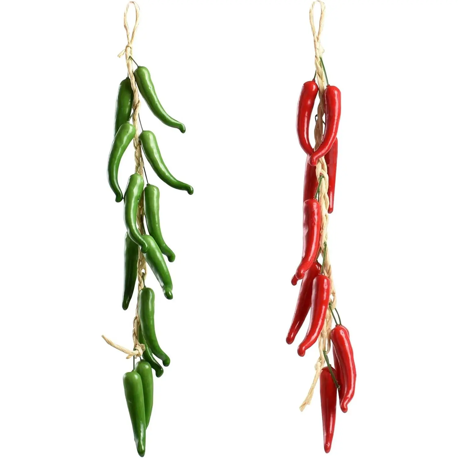 Artificial Hanging Pepper String 2 Sets, Simulation Lifelike Hot Chili Vegetable Fruit Garland Vine for Home Kitchen Farm Party Wall Decoration, Red&Green
