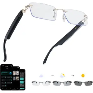 AI Translation Glasses,  Eyeglasses with Real-Time Translator for 164 Languages, Photochromic Spring Hinge  Glasses with Speakers, Rimless  Glasses for Travel/Work/Study()