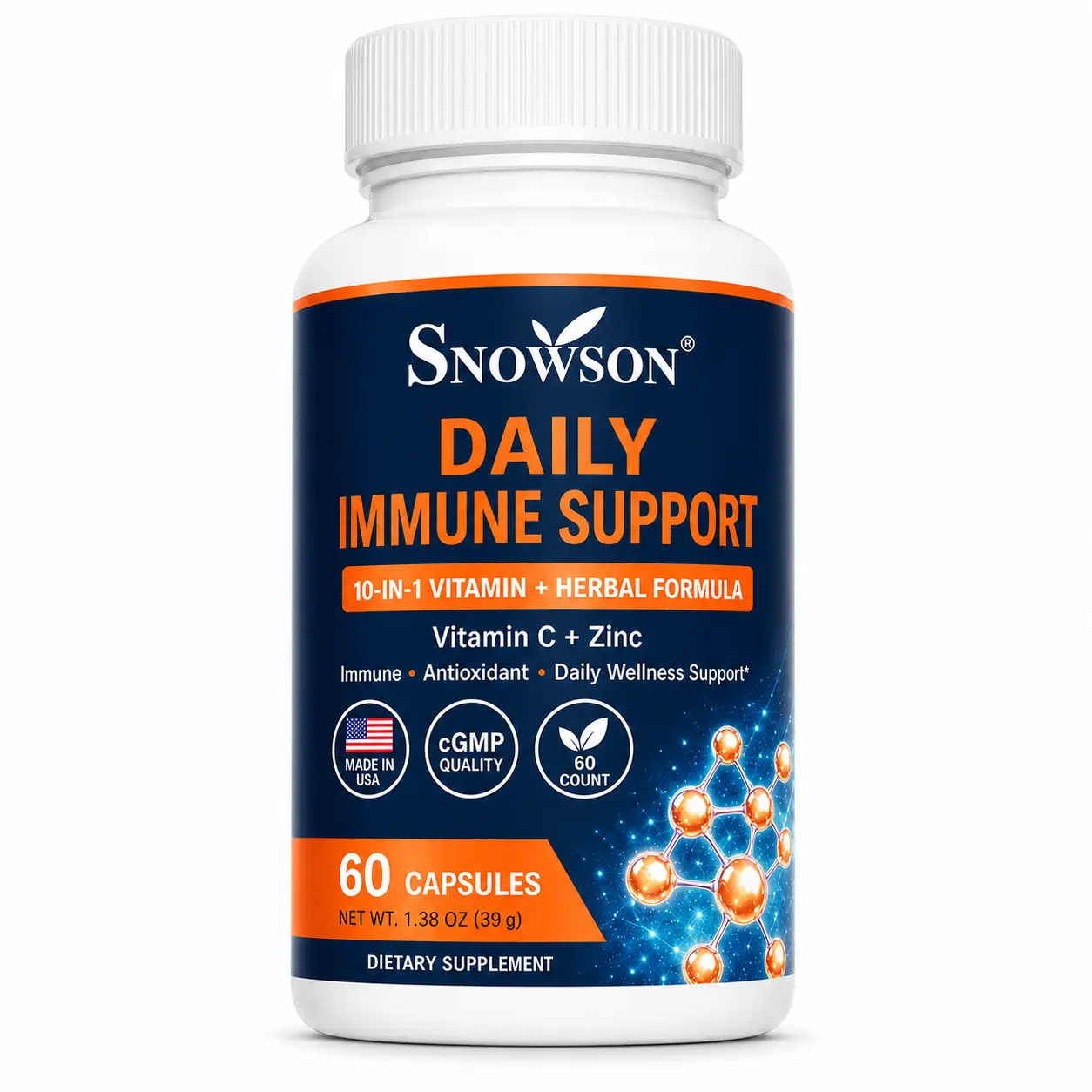 SNOWSON Daily Immune Support, 10-in-1 Vitamin, Mineral, Herbal & Probiotic Formula with Vitamin C, Zinc, NAC, Echinacea, Turmeric & Lactobacillus Acidophilus, Antioxidant & Digestive Wellness Support, 60 Capsules*