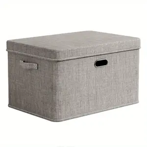 High-Quality Large Linen Fabric Foldable Storage Boxes with Detachable Lids And Handles, Organizer Containers, Basket Cubes, with Lids, Suitable for Bedrooms, Wardrobes, Offices, Gray, Under-Bed Storage