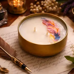 Wickless Pen in Prelude 8oz Candle with Colorful Feather Design for Elegant Atmosphere and Aromatic Release bundle with wamer & free gift