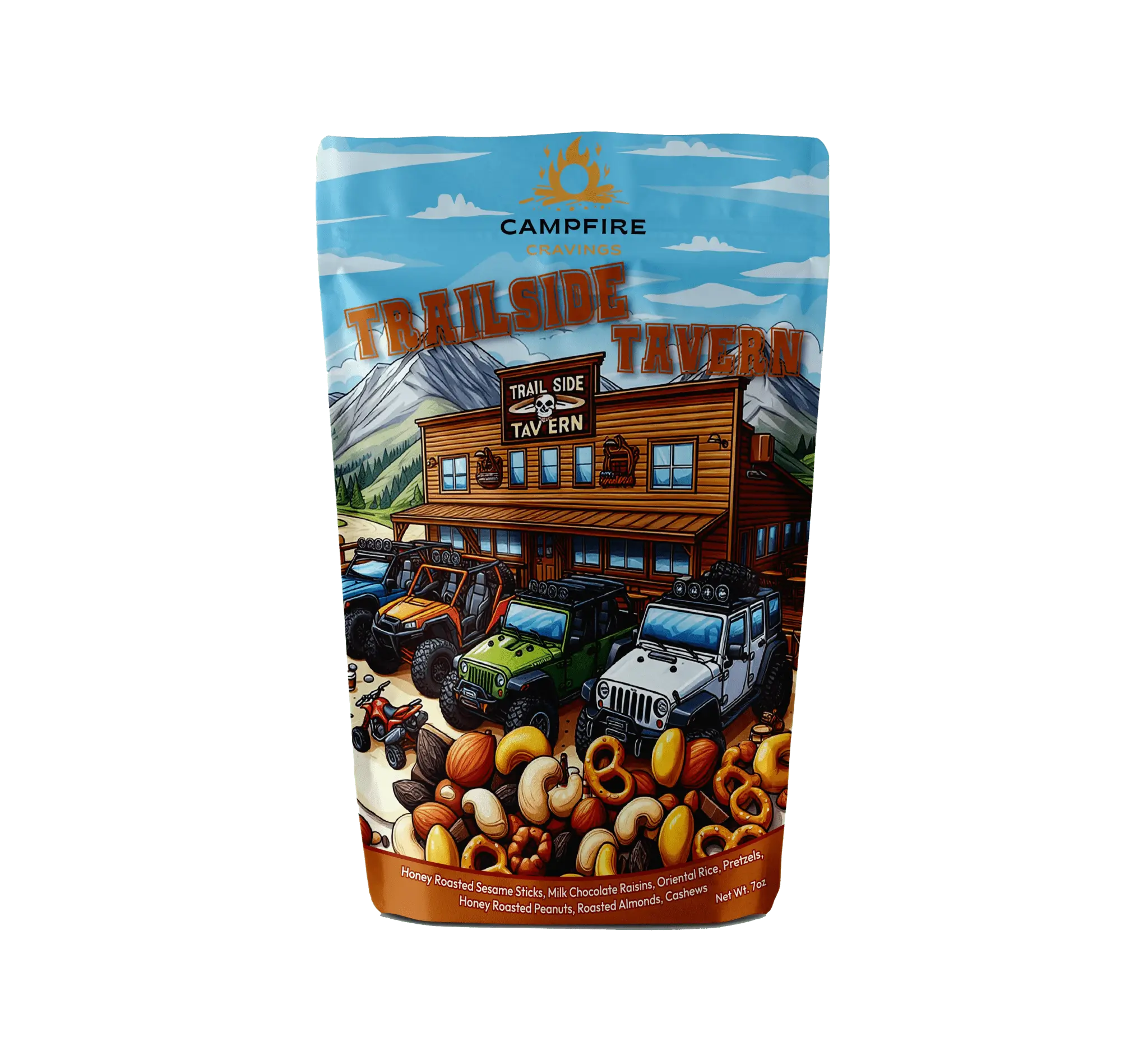 Campfire Cravings TRAILSIDE TAVERN BAR STYLE SNACK MIX 7oz Honey Roasted Sesame Sticks Milk Chocolate Raisins Oriental Rice Pretzels Crunchy Sweet Salty Blend