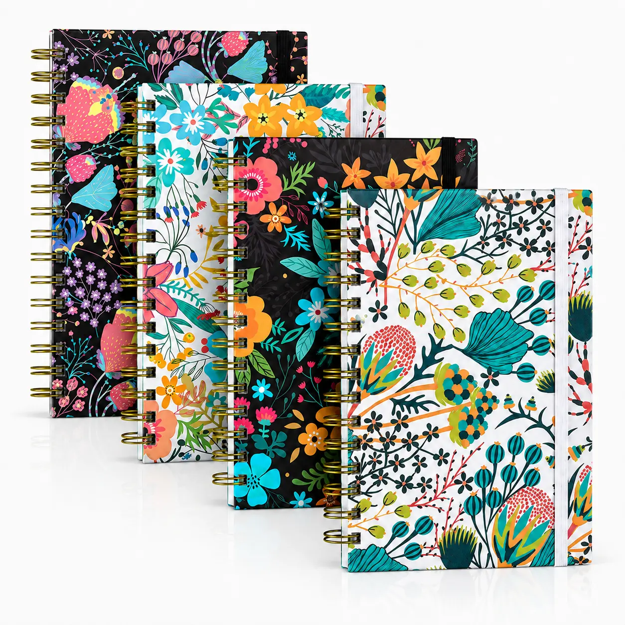 OMEYA 4-Pack A5 Spiral Writing Notebooks, Kawaii Aesthetic Vintage Floral Hardcover with Pockets, College Ruled 160-Page Thick Paper, Cute Wirebound Kawaii Notebooks for Women, Back to School Haul Journaling Supplies, Office Note-Taking Gifts, Writing Not