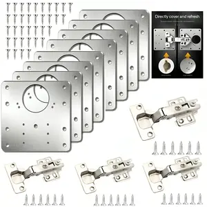 Heavy Duty Hydraulic Hinge with Stainless Steel Repair Plate Set Silent Buffering Automatic Closing System for Kitchen Cabinet and Wardrobe