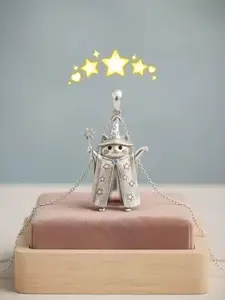 Vintage Silver Color Magic Hat Cat Pendant Necklace, Delicate Kitty Choker Chain, Party Jewelry Gift for Birthdays