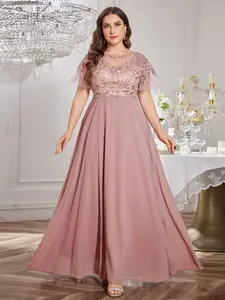Elegant Plus Size Party Dress, Heavy Embroidery Chiffon Gown, Bridesmaid Dress, Flowy Design, Perfect for Special Occasions