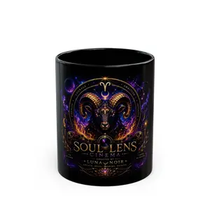 SoulLens Cinema Black Ceramic Mug - Glossy, Customized, Washable Drinkware for Daily Use