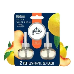 Glade PlugIn Scented Oil Refills - 0.67 oz, 2 Count with Yuzu & White Peach, Air Freshener & Classic Freshness, Infused with Pink Nectarine, Tangy Yuzu & Blood Orange