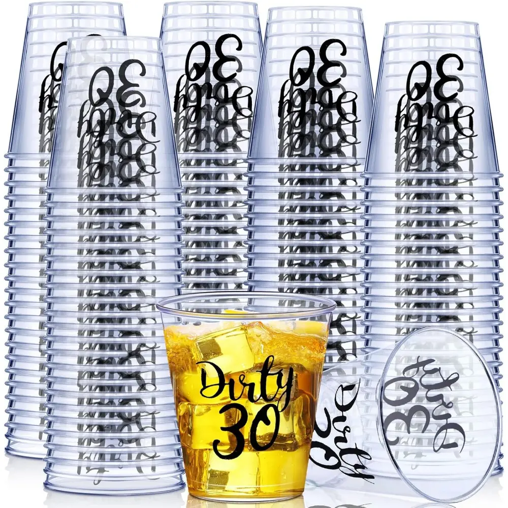 100 Pcs 2 oz Sturdy Black Plastic Disposable Shot Glasses - Printed Text Beverage Cups for Dirty 30 Party, Disposable Tableware Supplies, Kitchenware Drinkware