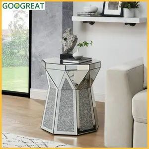 [GOOGREAT]Coffee Table Drum Style Coffee Table With Mirror Crystal Inlay, Polygonal Silver Decorative Table, Modern Design Luxury Modern Furniture, 20 Inch (About 50 Centimeters) Low Coffee Table, Suitable For Living Room