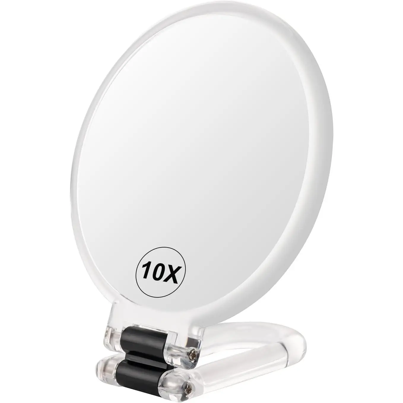 10X Magnifying Mirror, Double Side Handheld Mirror, Travel Makeup Mirror | 1X/10X Magnification, Adjustable Rotation Handle/Stand, Portable Foldable Hand Mirror, Travel Essential, Clear