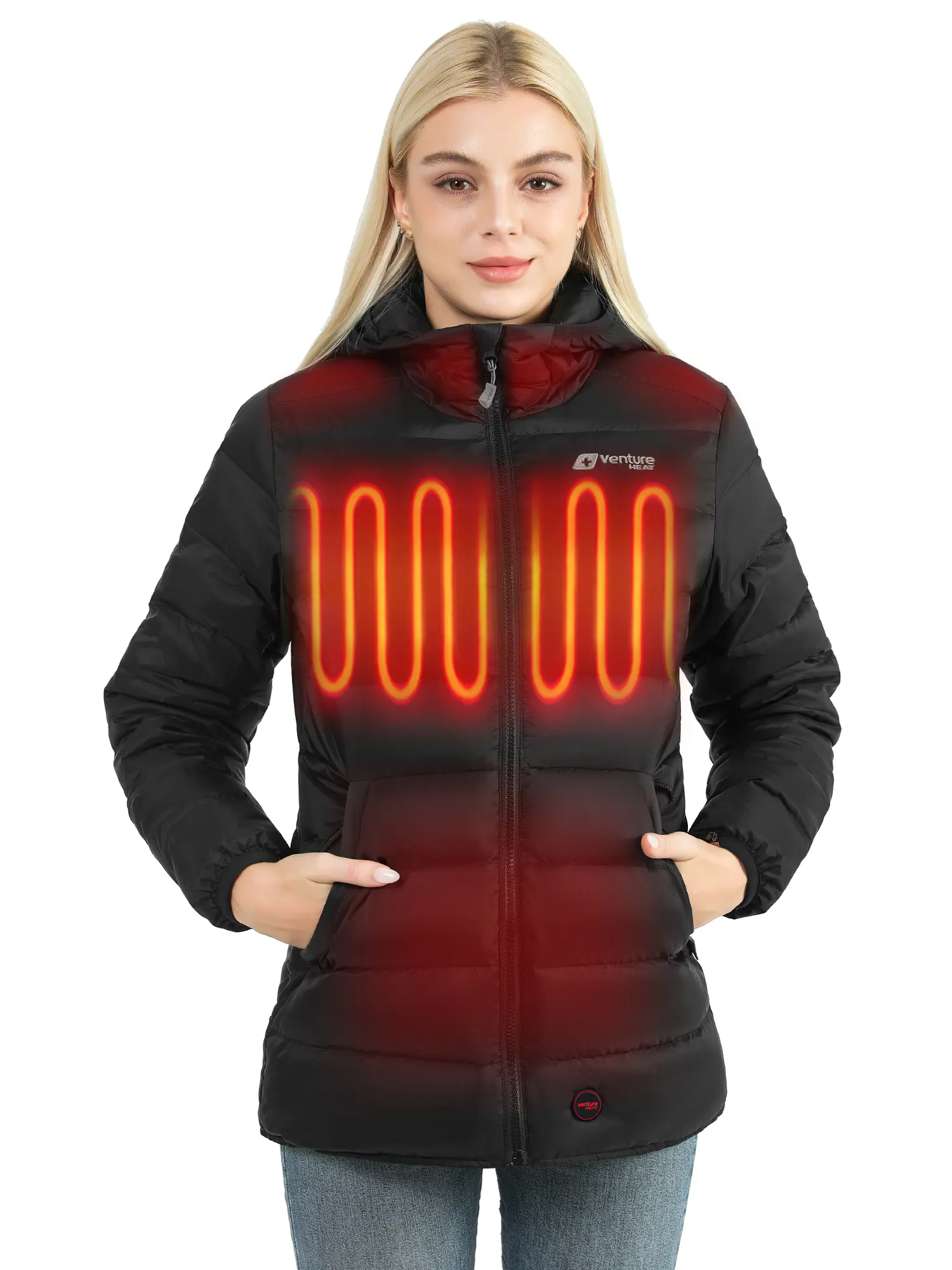MAX 26W Extra Warm Heated Down Jacket with 1 Battery Pack - XL Heating, 12V Dual Battery Pockets Womenswear Coats