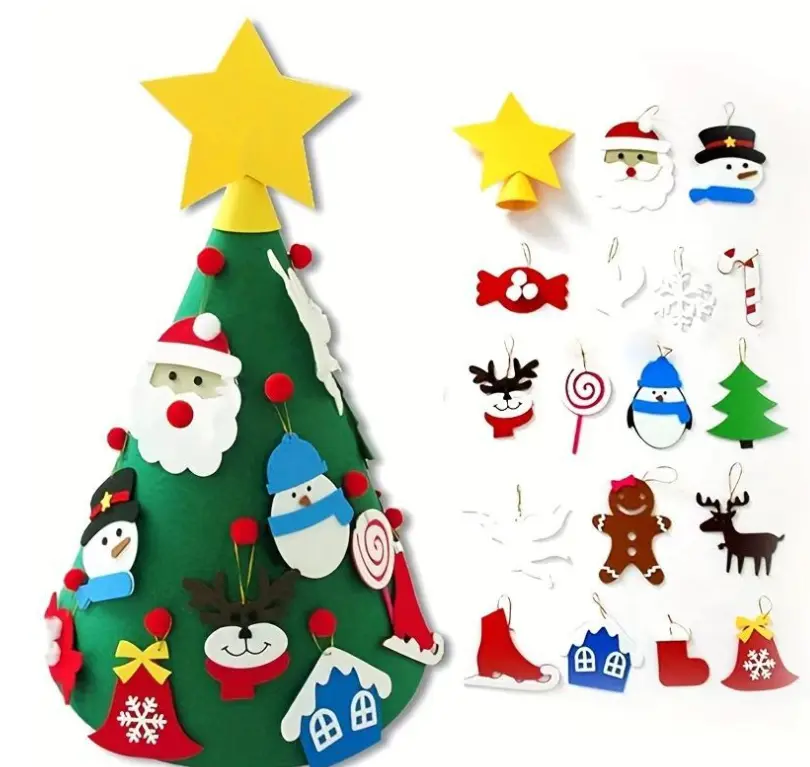 Non-Toxic Felt Christmas Tree Ornaments Set (1 Pack) - Eco-Friendly, Reusable, Easy-Install, DIY Element, Interactive Design Festive Home Decor, Holiday Gift for Family, Party Essential