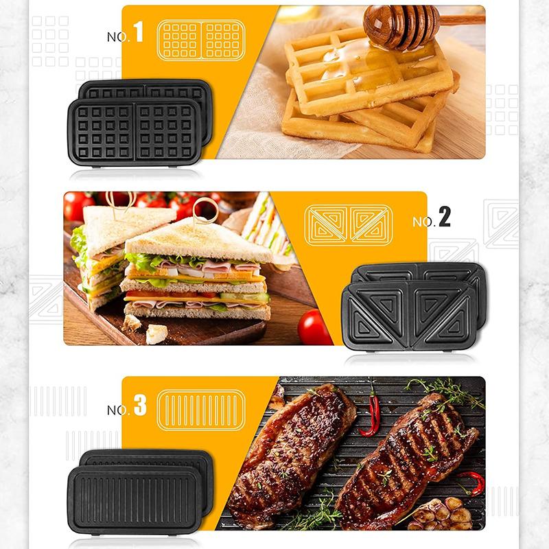 Panini Press Grill and Gourmet Sandwich Maker Non-Stick Coated Plates, Opens 180 Degrees to Fit Any Type or Size of Food, Stainless Steel Surface and Removable Drip Tray, 3 Slice, Black