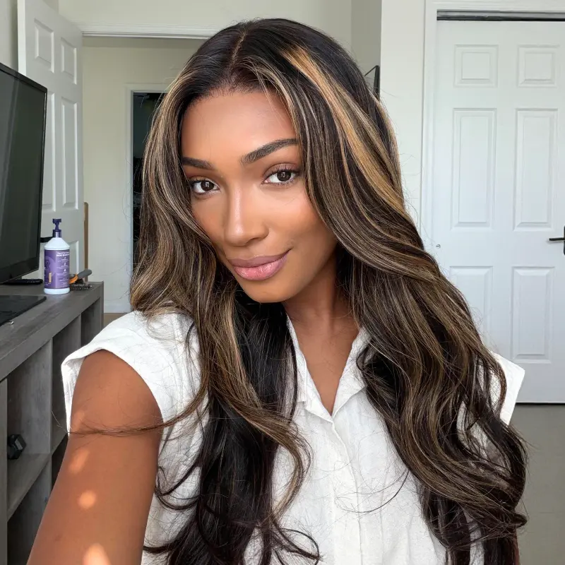 Megalook 13x6 Three-Go Balayage Highlight Glueless Wigs Silky Straight With Drawstring 100% Human Hair Wig