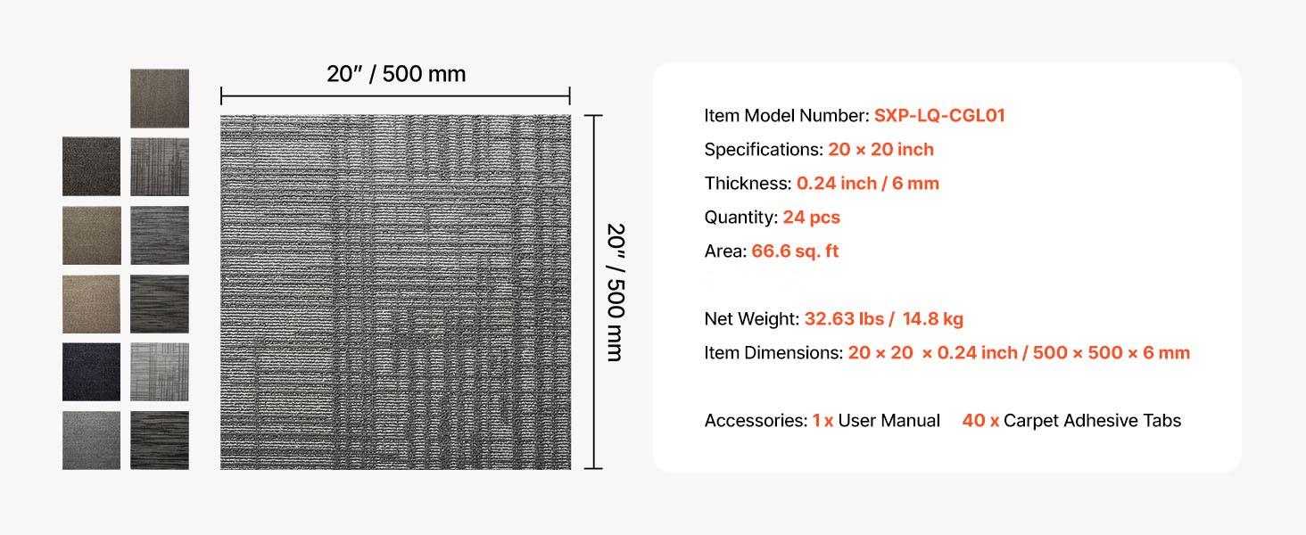 Interlocking Carpet Tiles 20x20 Inch, Reusable 24-Piece Modular Carpet Squares For Seamless Floor Covering, Soft Padded Commercial Grade, 66.6 Sq Ft Coverage, DIY Easy Installation For Living Room, Bedroom, Indoor, Multicolor