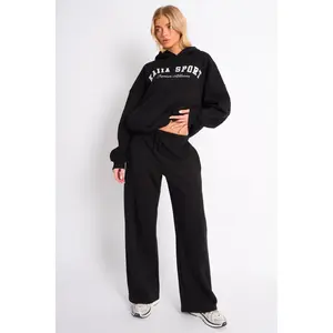 Kaiia Logo Wide Leg Joggers Black On Black