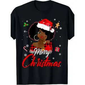 Black African American Black Santa Hat Christmas T-shirt-100% Cotton-220g christian christmas crewneck graphic jenni sweatshirt
