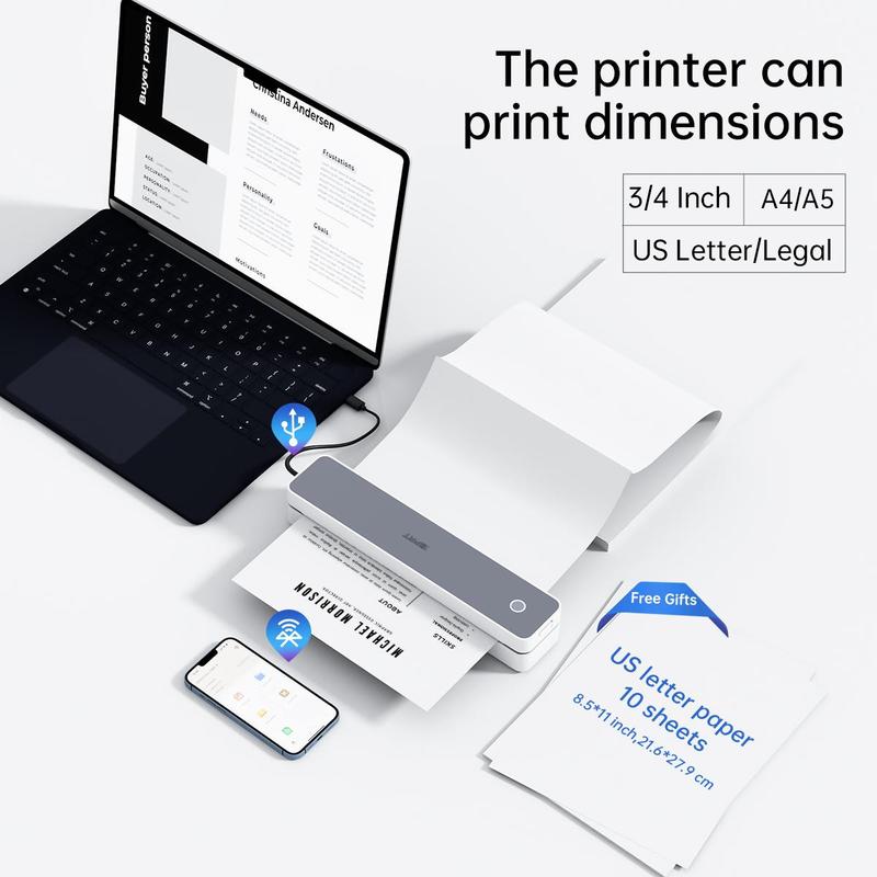 iDPRT Inkless Portable Printers Wireless for Travel, MT610 Pro Bluetooth Thermal Printer Compatible with Phone & Laptop,Support 8.5'' x 11'' US Letter & A4, Inkless Mobile Printer for Office, Home, School Wifi